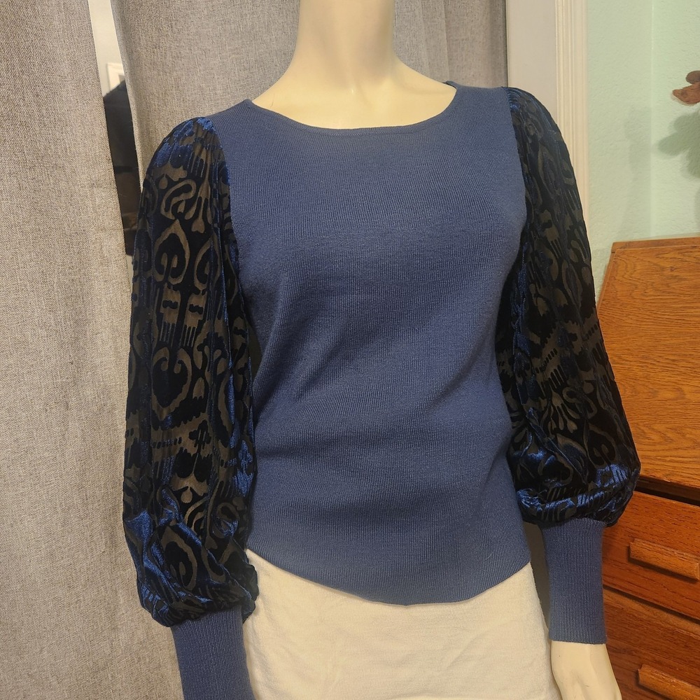 Umgee Blouse Sheer Velvet Balloon Sleeves Sweater‎ Body Women's Sz M Whimsygoth